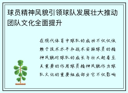 球员精神风貌引领球队发展壮大推动团队文化全面提升